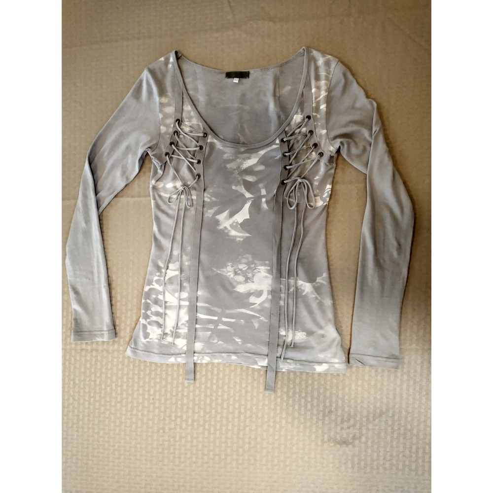Y2K VTG Fairy Grunge Chic Lace-Up Grommet Front Top AnM Gray Long Sleeve Small